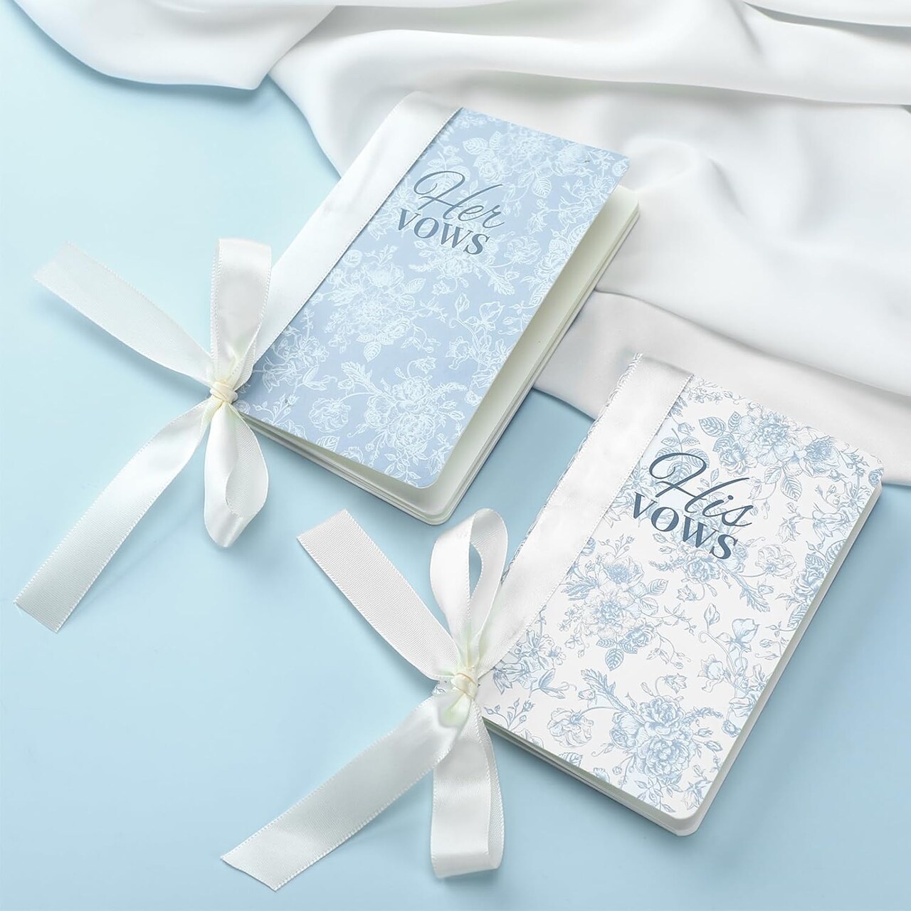 2 Pcs Wedding Vow Books with Ribbon Bow Blue Floral His and Hers Vow Books Paper Notebook for Wedding Vows Journal Officiant Book Bridal Shower Gifts Keepsake